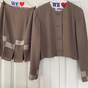 Nicole Miller Vintage Taupe Crepe and Satin Suit